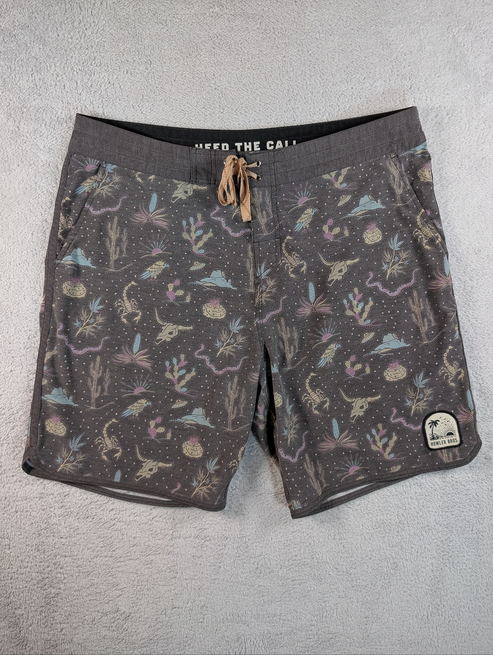 Howler Brothers Men's Gray Swim Board Shorts with Pastel Print